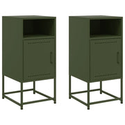 Set di 2 Comodini | Armadio da Notte | Mobiletto da notte Verde Oliva 36x39x78 cm in Acciaio