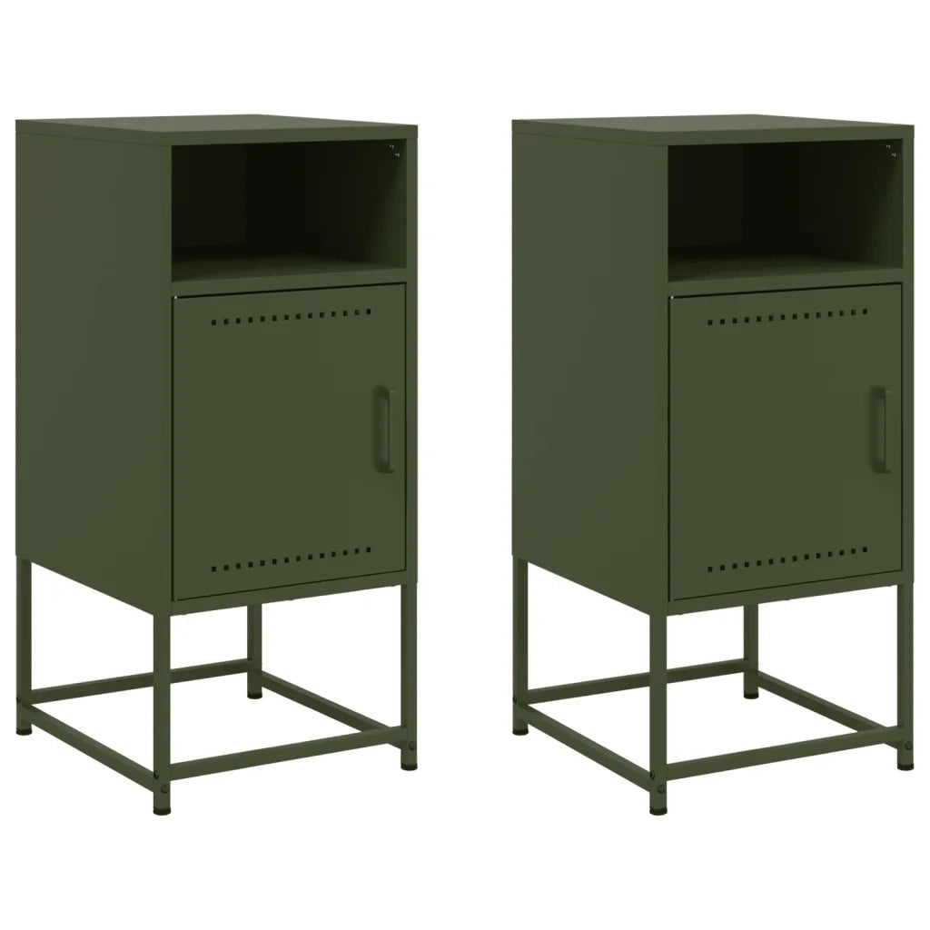 Set di 2 Comodini | Armadio da Notte | Mobiletto da notte Verde Oliva 36x39x78 cm in Acciaio