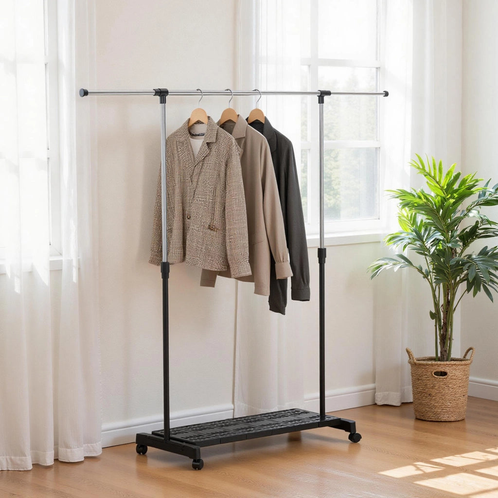 Carrello Stendibiancheria con Ruote e Scaffale Scarpe ¨C Zephmum ¨C 159x42x168 cm Nero Argento