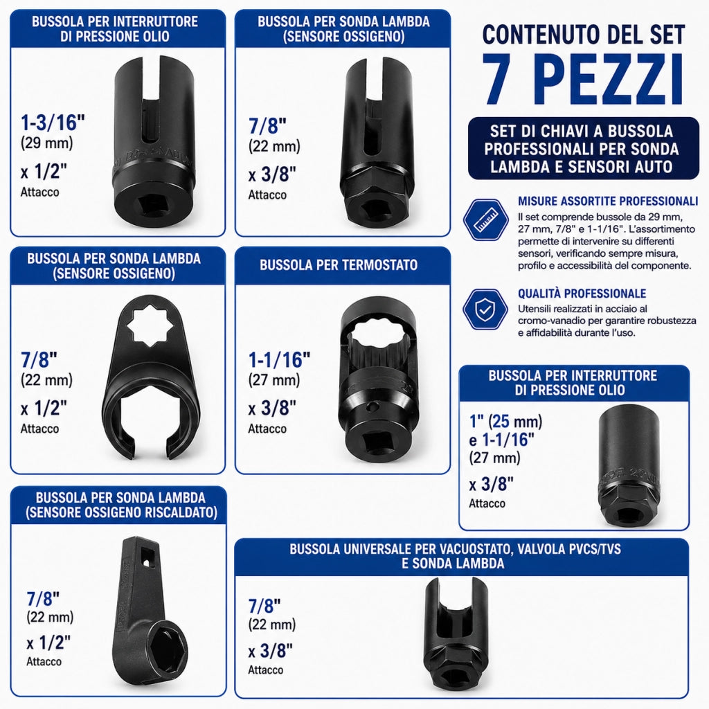 7 Bussole Sonda Lambda Sensori Ossigeno Pressione Olio 07606