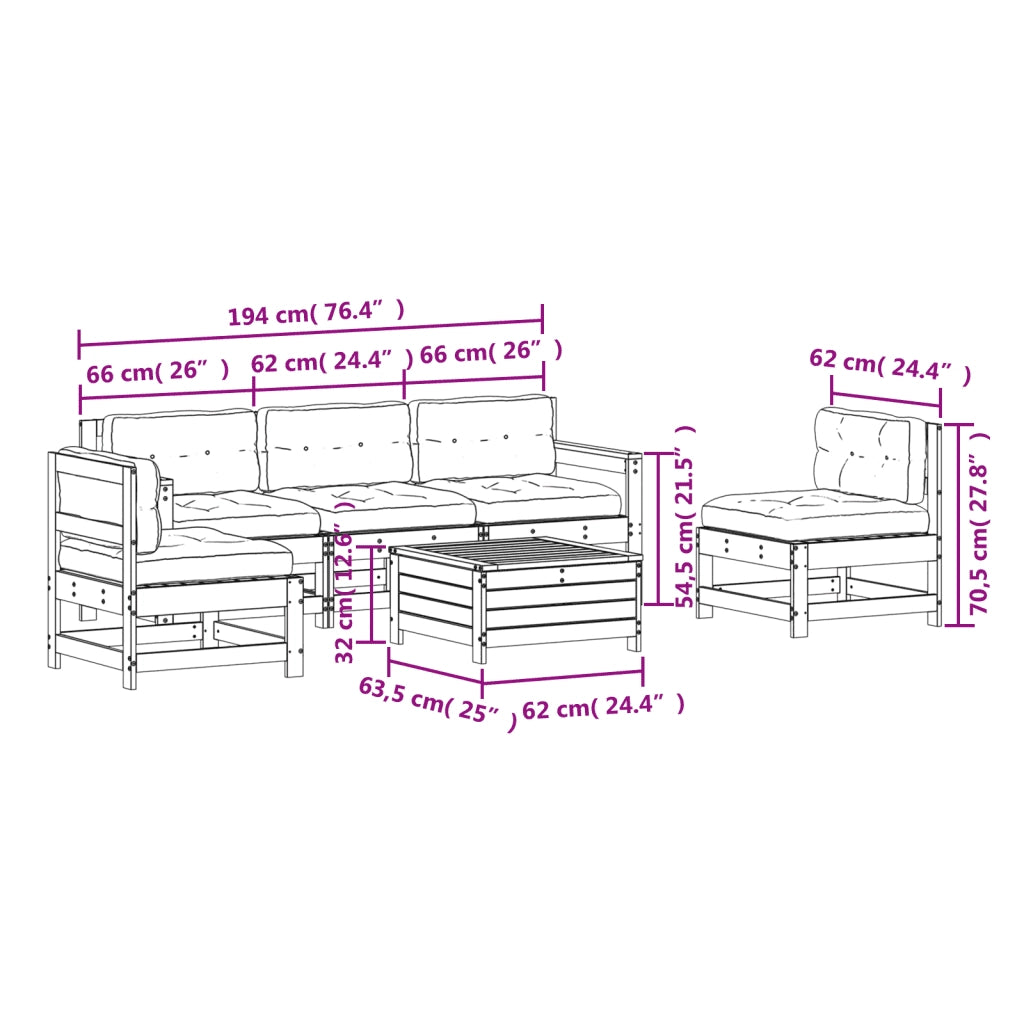 Set Salotto da Giardino 6 pz Bianco in Legno Massello di Pino 3250741