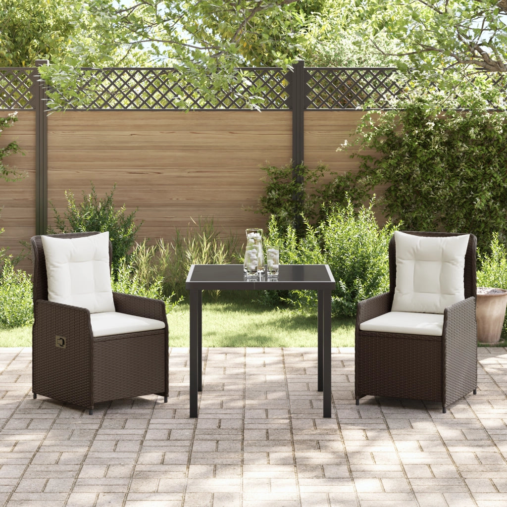 Set da Pranzo in Giardino di 3 Pezzi Marrone in Polyrattan