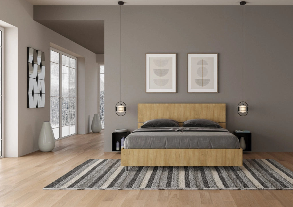 Letto Matrimoniale 160x200 cm con Rete e Contenitore Testata Dritta Demas Quercia Natura