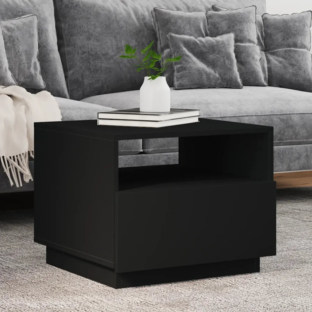 Tavolino da Soggiorno con Luci LED-Tavolino da Salotto-Tavolo Nero 50x49x40 cm