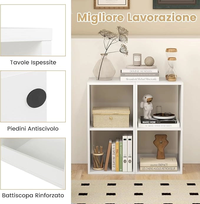 Scaffale Multiuso con Retro Aperto, Mobiletto Espositore Moderno a 2/3/4/6 Cubi con Kit Anti-Ribaltamento, Libreria Autoportante per Camera da Letto Soggiorno Studio (2 cubi)
