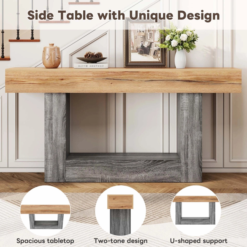 Consolle con ripiano inferiore e struttura a U, in truciolare effetto legno, naturale, 160 × 30 × 82,5 cm