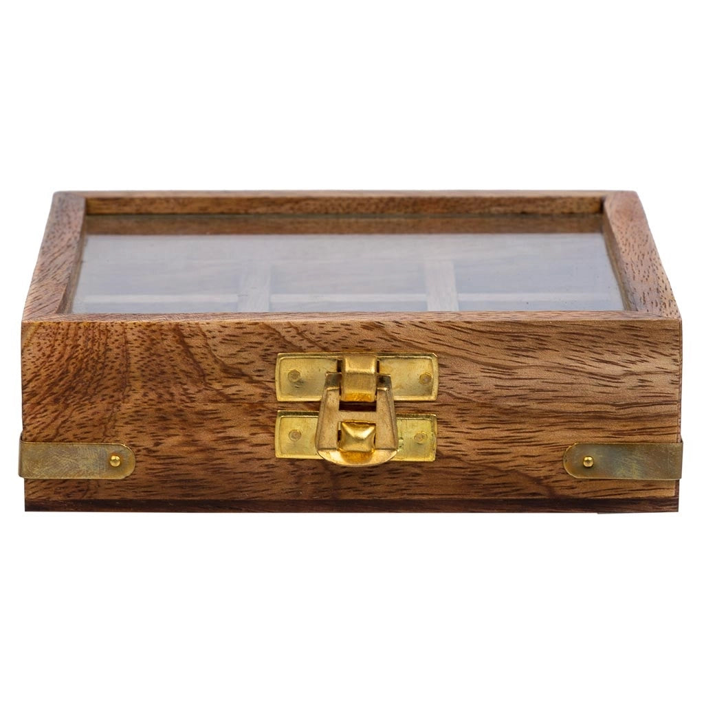 3 pz in linea scatola legno marrone 12.5x12.5x5h cm