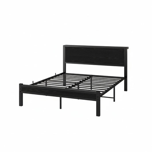 Letto metallico 140x200cm - Xylo - testiera con spazio ripiano nero