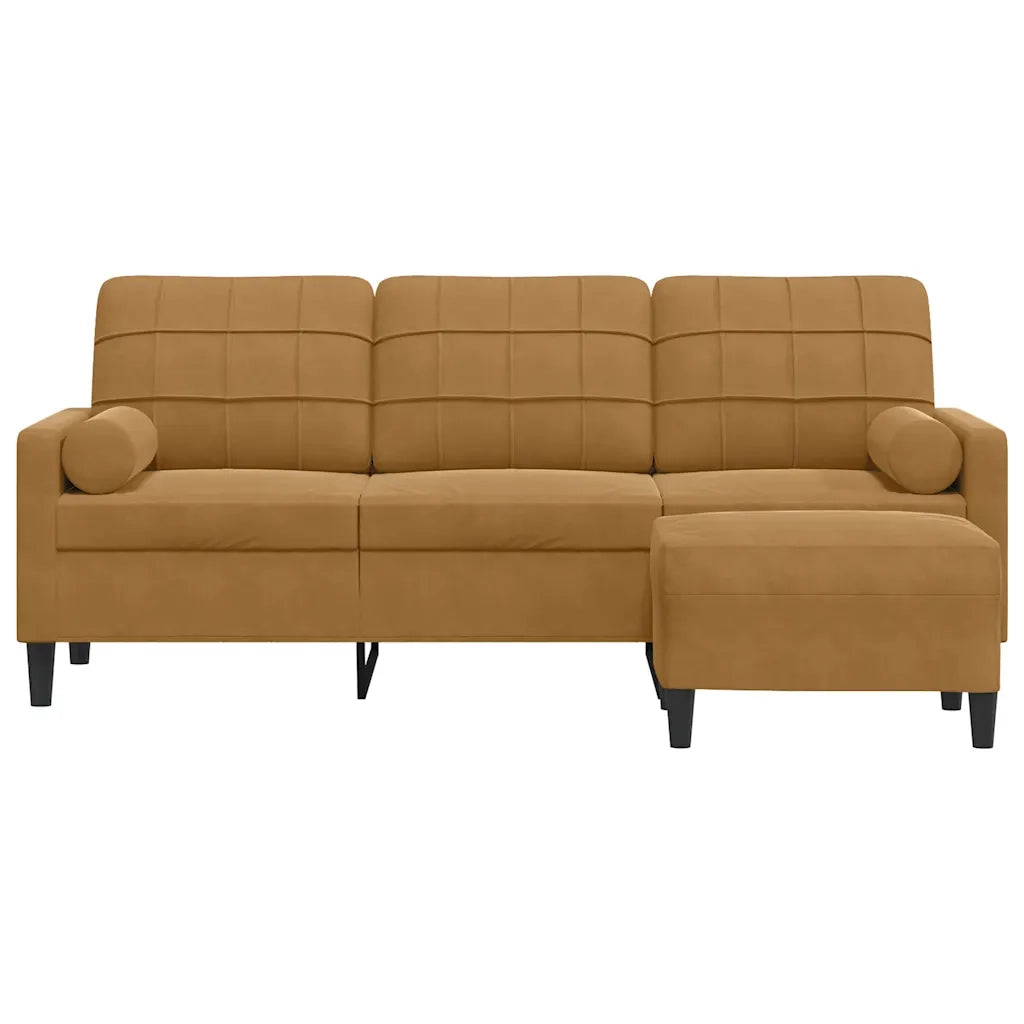 Divano a 3 Posti con Poggiapiedi-Sofa 3 Posti con Poggiapiedi Marrone 180 cm in Velluto 660481