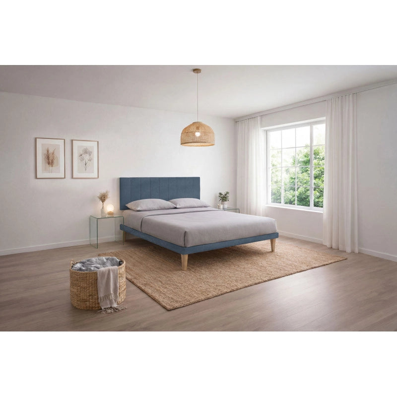 Letto imbottito Letto Matrimoniale alla Francese 140x200 cm Vertical - Con rete,Microfibra,Blu