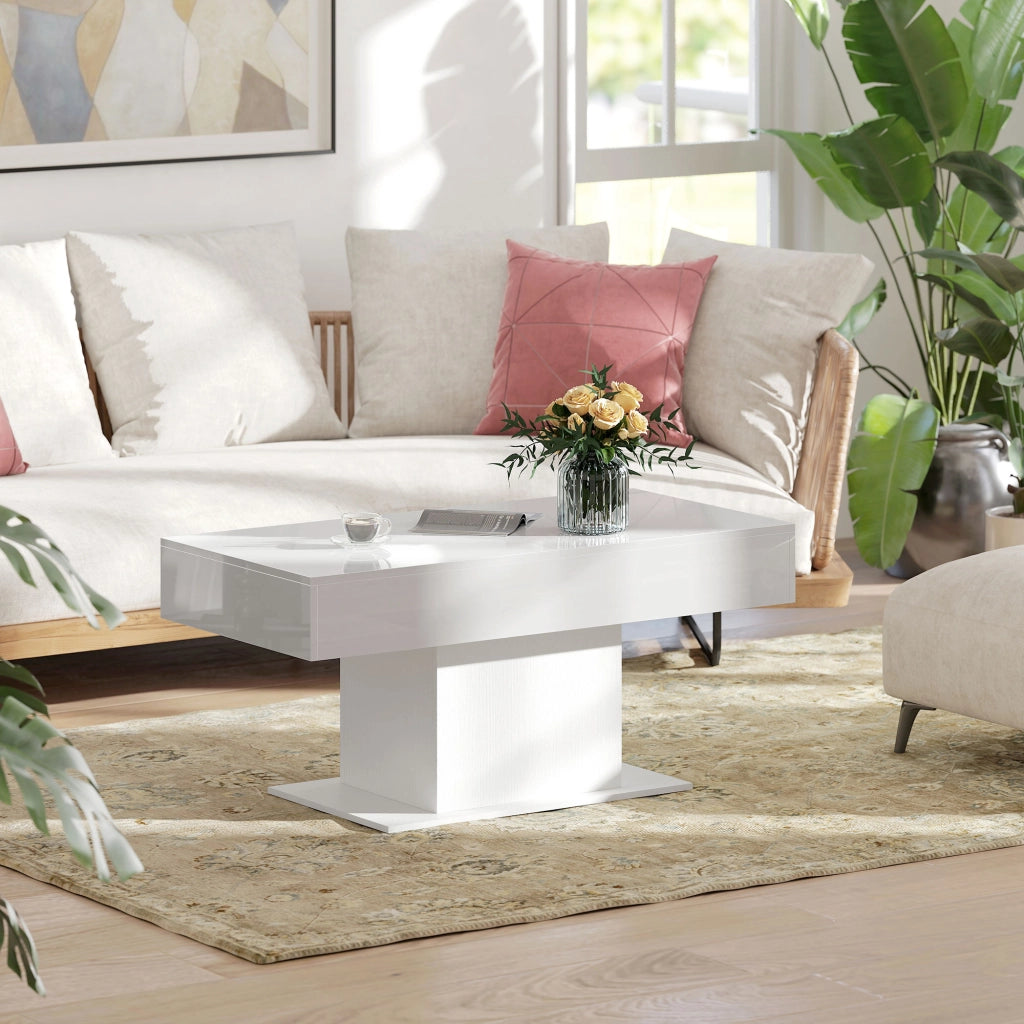 Tavolino da Caff¨¨ Estensibile con Contenitore ¨C zephmum ¨C Bianco Lucido 108-178.5x53x49 cm