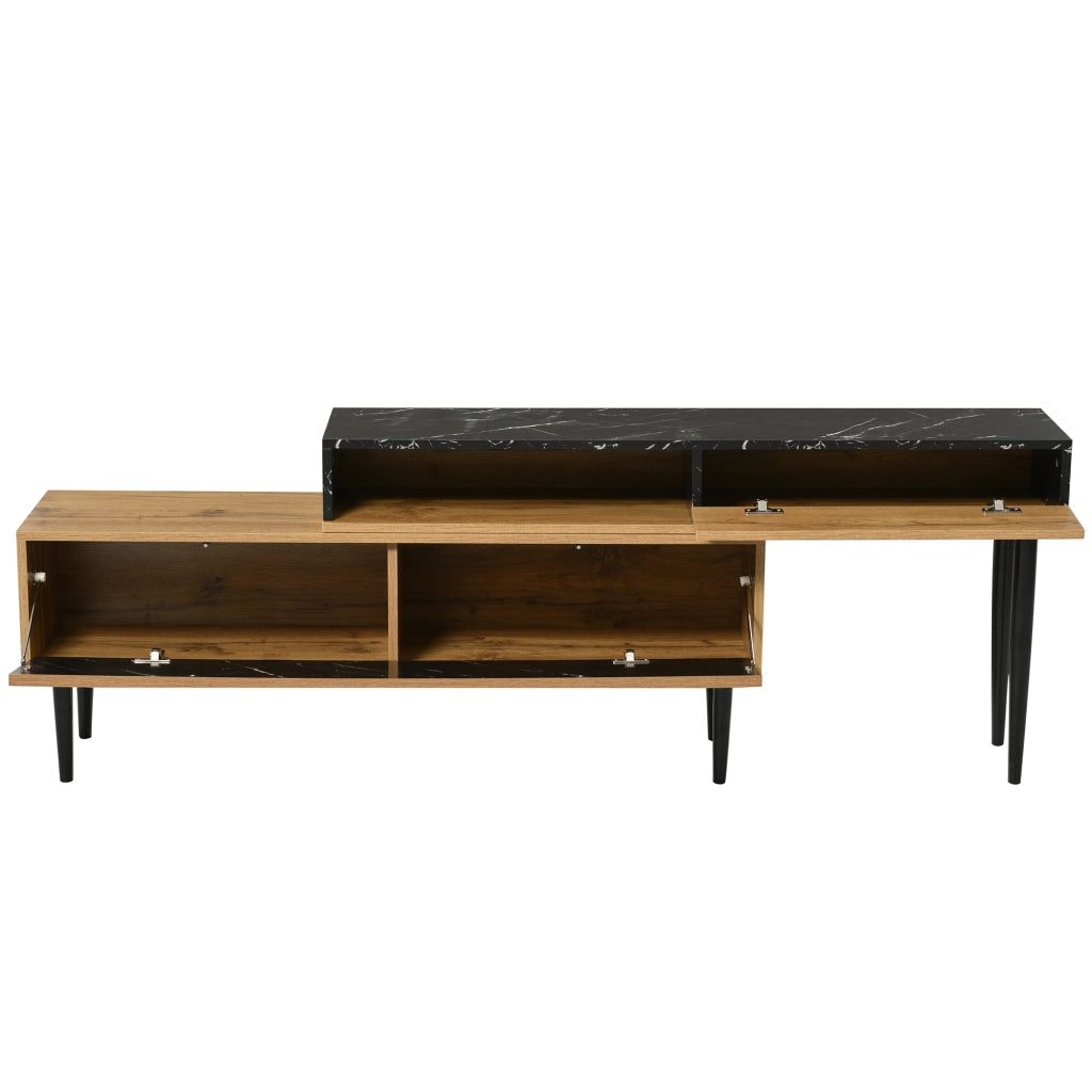 Mobile TV con Design in Marmo e Legno ¨C MINIMAL ¨C Gambe in Metallo, Nero