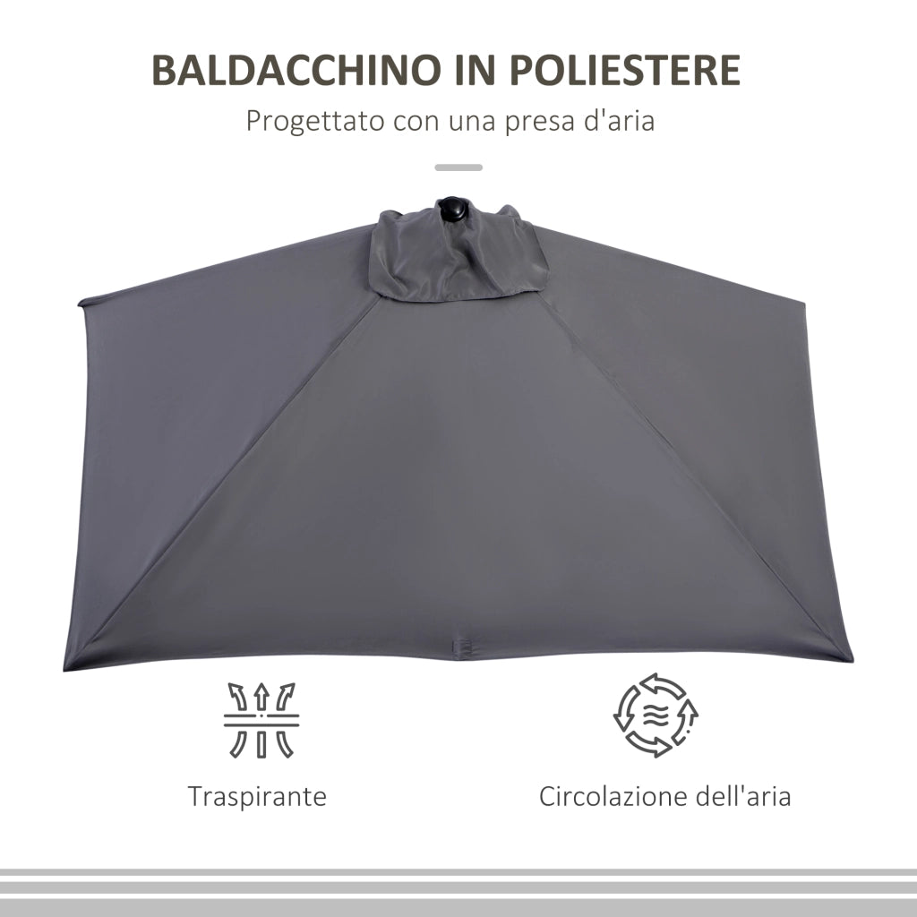 Ombrellone da Parete Mezzaluna ¨C Zephmum ¨C Grigio, Salvaspazio, Apertura a Manovella