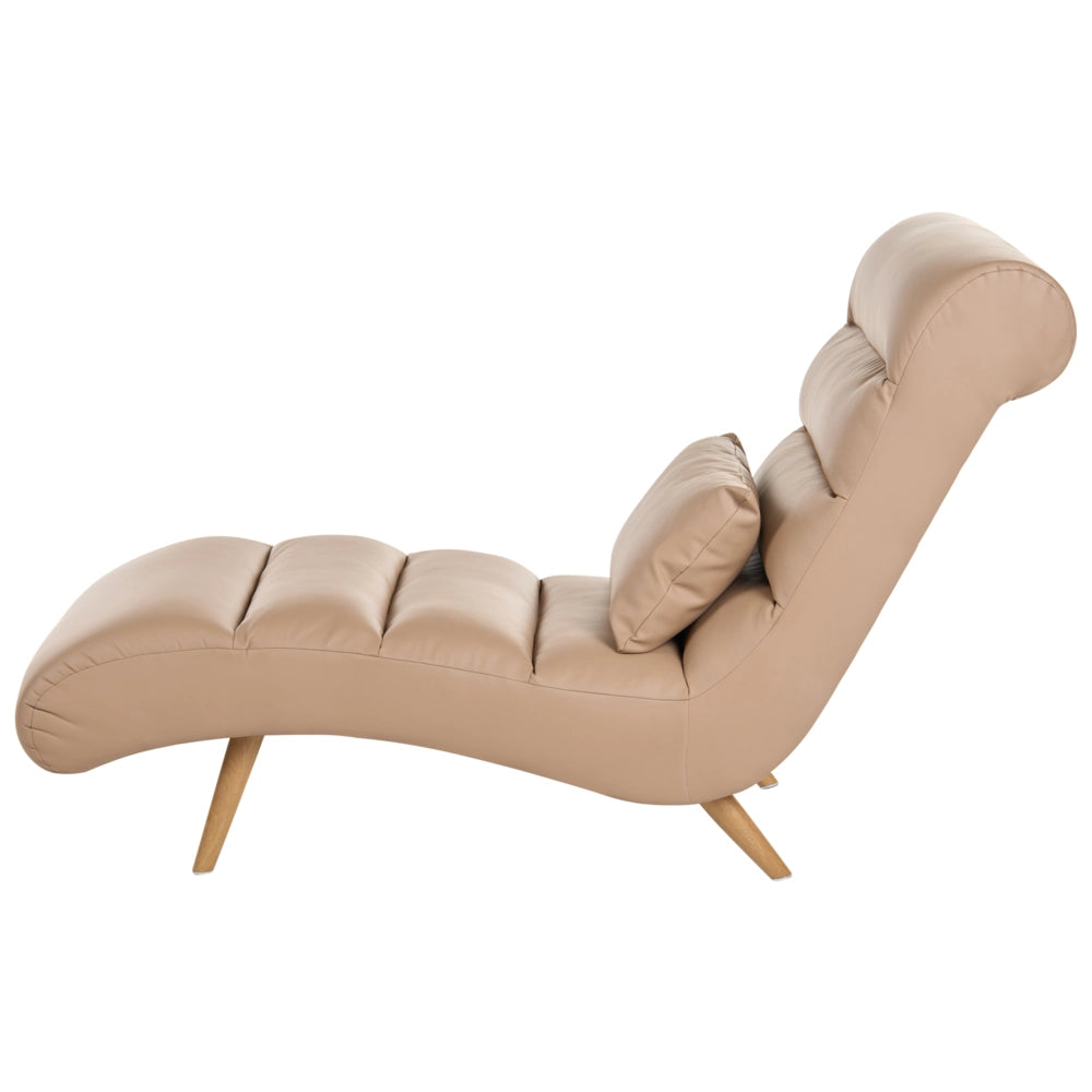 Chaise longue in pelle sintetica marrone chiaro per soggiorno, per il relax, con gambe effetto legno, stile scandinavo moderno