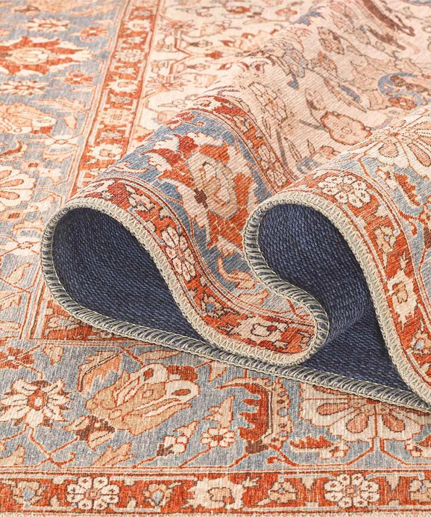 Tappeto arredo casa ORIENTAL KASHAN CREMA AZZURRO cm.95x150 riproduzione disegno persiano classico in stile vintage. Tappeto lavabile per salotto, soggiorno, camera da letto e ingresso.