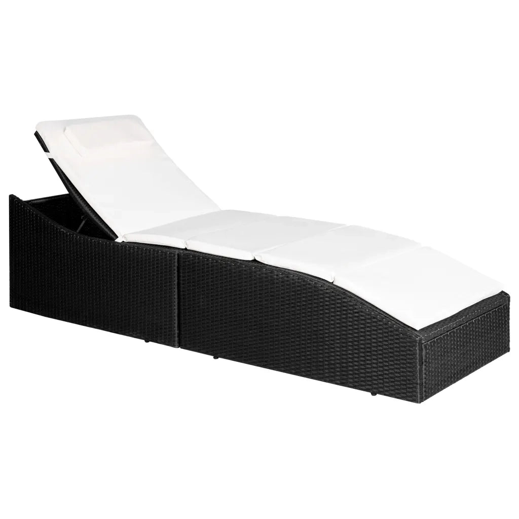 Lettino con Cuscino in Polyrattan Nero