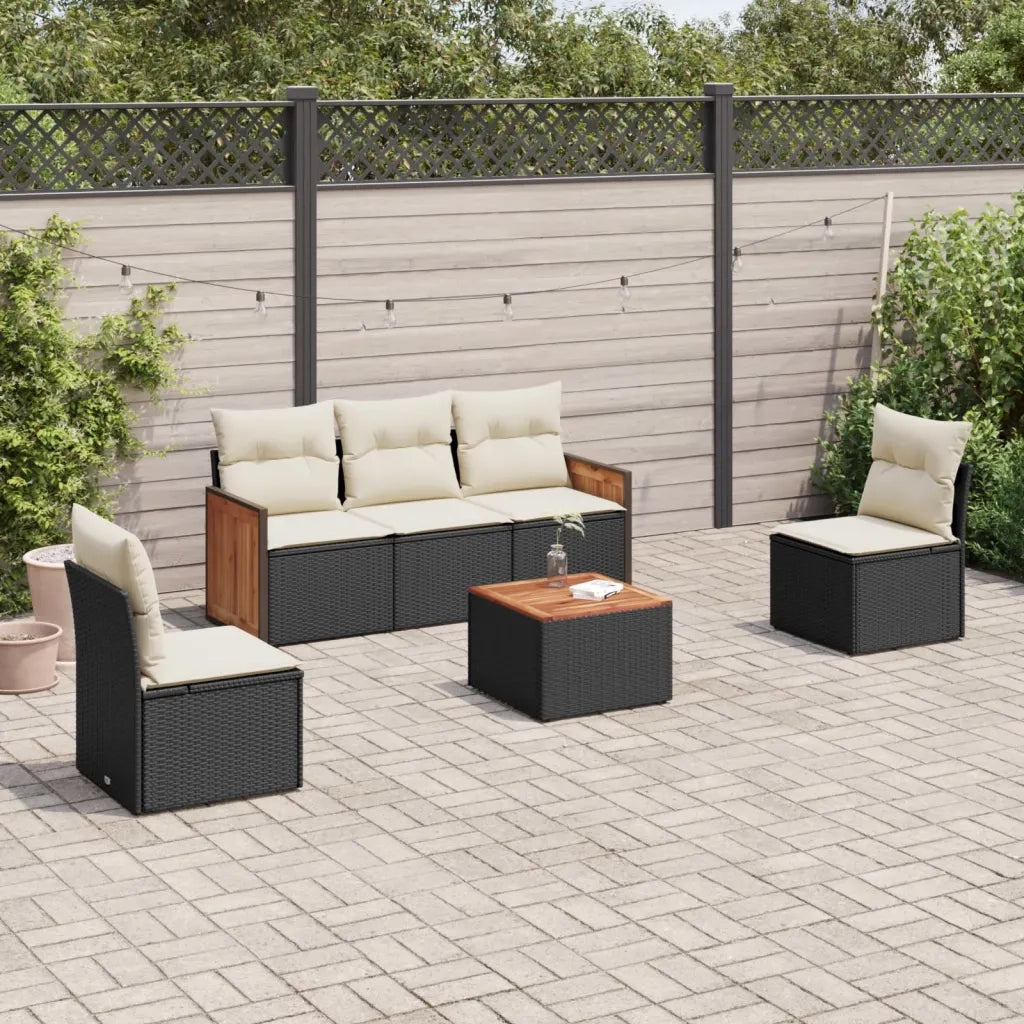 Set Divano da Giardino 6 pz | Set Salotto da Giardino con Cuscini Nero in Polyrattan