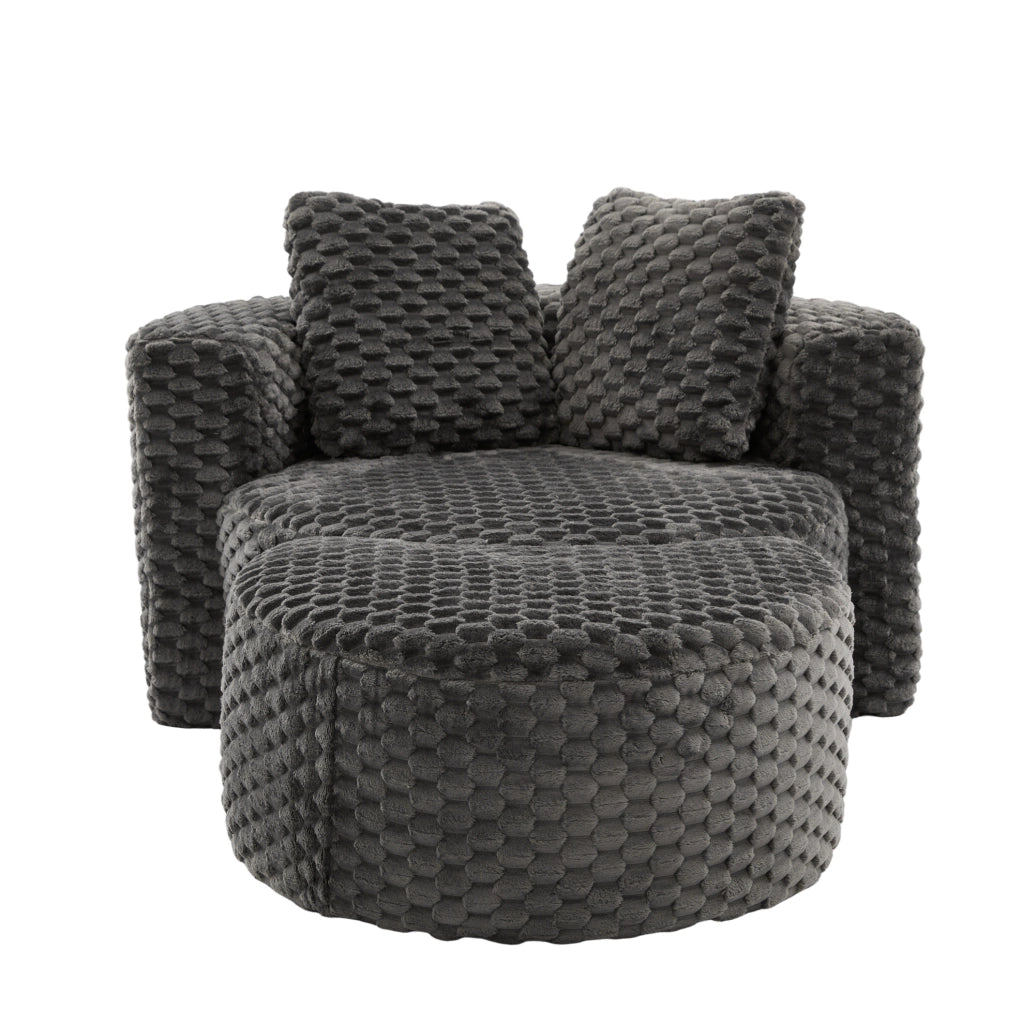 Poltrona compressa con pouf in tessuto grigio scuro