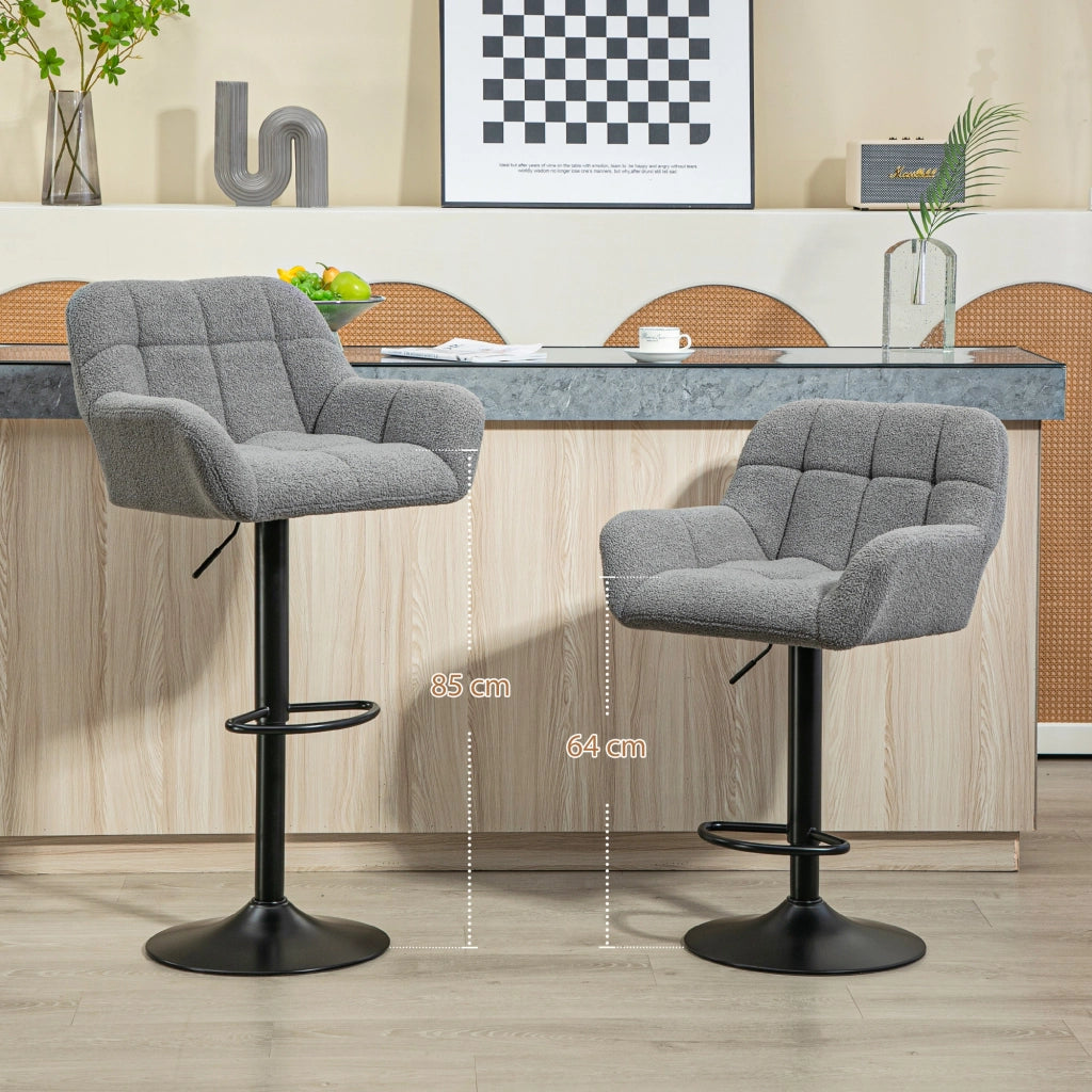 Set 2 Sgabelli Regolabili Stile Retr¨° ¨C Xylo ¨C Rivestimento Effetto Velluto Grigio e Nero