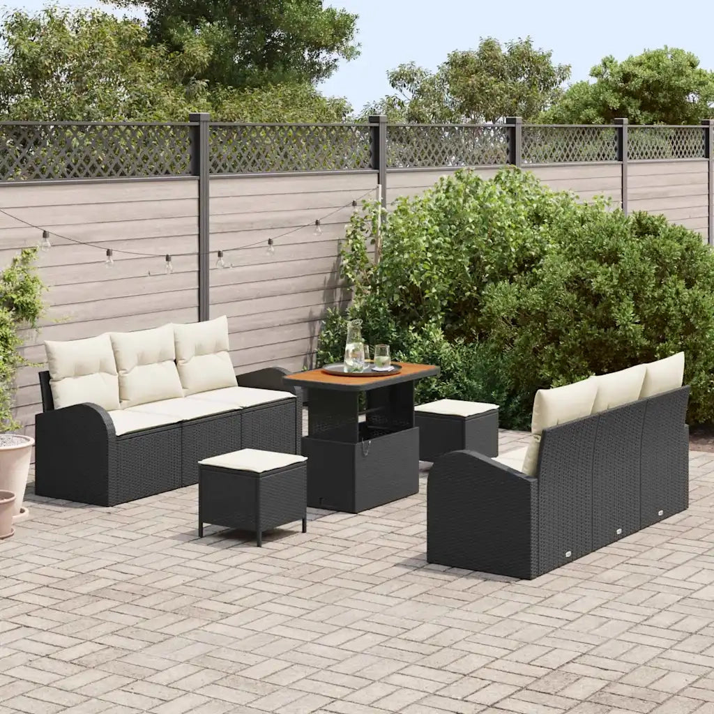 Set Divano da Giardino con cuscino 9 pcs Nero e Crema 3364300