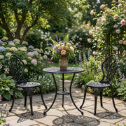 Set da Giardino 3 Pezzi, Tavolo da Bistrot con 2 Sedie in Alluminio Pressofuso, Tavolo con Foro per Ombrellone e Piedini Regolabili, Mobili Resistenti per Balcone, Terrazza e Cortile