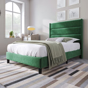 Letto imbottito con rete a doghe e testiera; 90x200 cm; velluto verde scuro