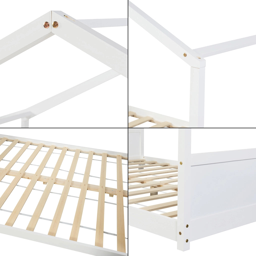 Letto per Cameretta Simo a Forma di Casetta 120 x 200 cm - Bianco [en.casa]