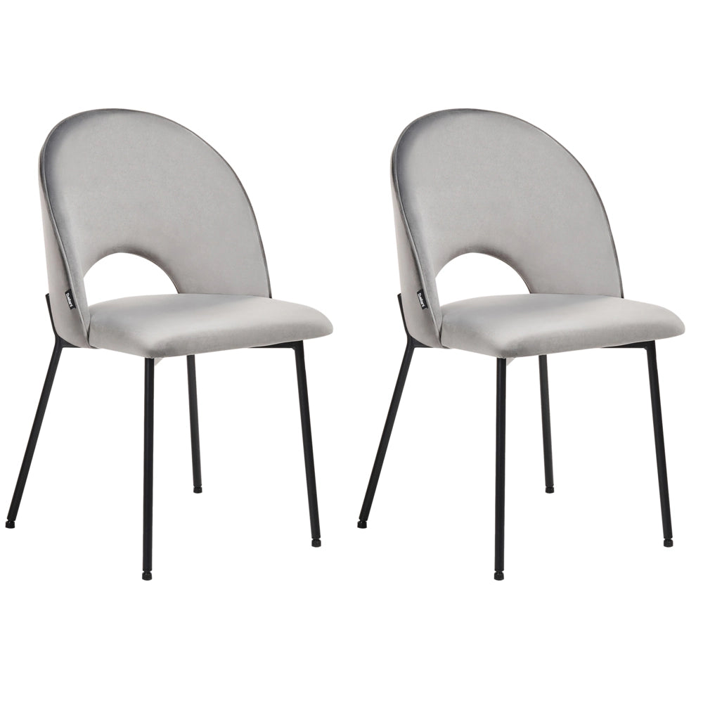 Set di 2 sedie da pranzo rivestimento in velluto grigio gambe nere glamour retrò