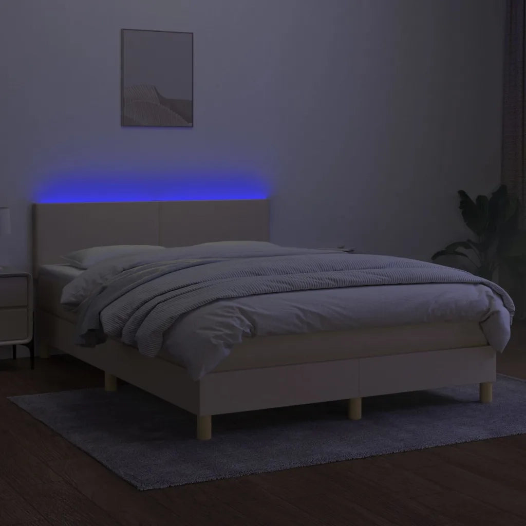 Letto a Molle con Materasso e LED Crema 140x200 cm in Tessuto 3133562