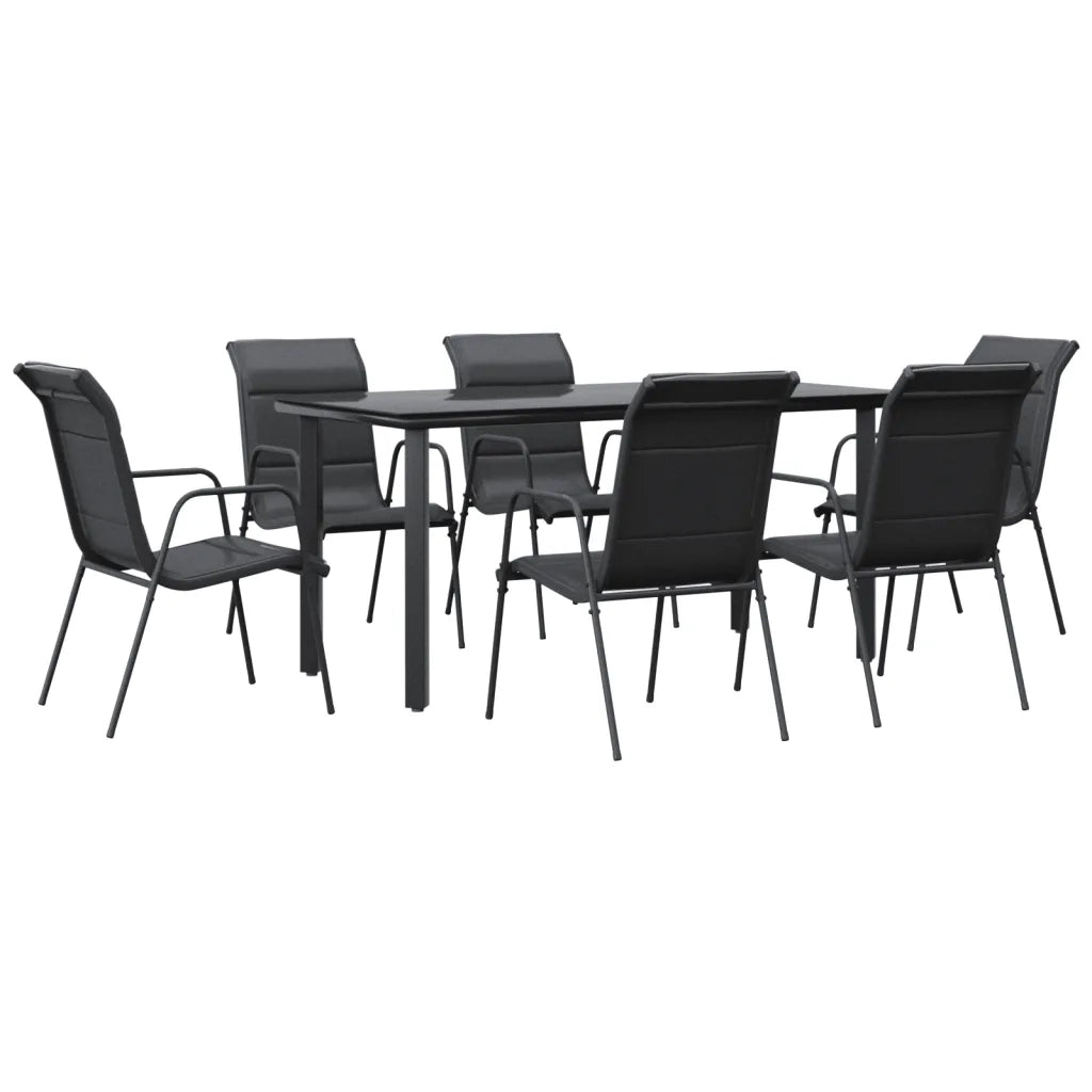 Set da Pranzo da Giardino 7 pz Nero in Acciaio e Textilene 3200715