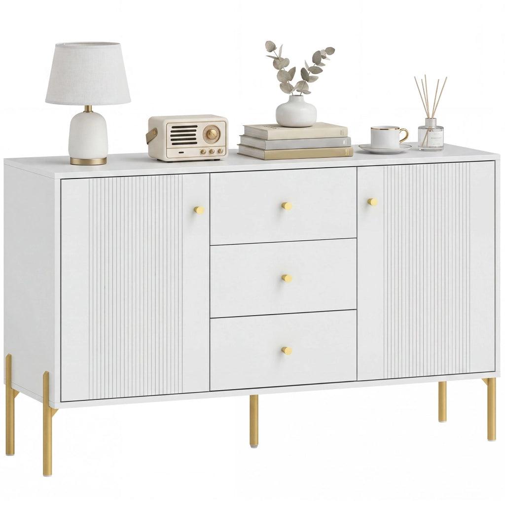 Buffet da cucina ¨C zephmum ¨C bianco, acciaio, 5 gambe, 2 porte, 3 cassetti