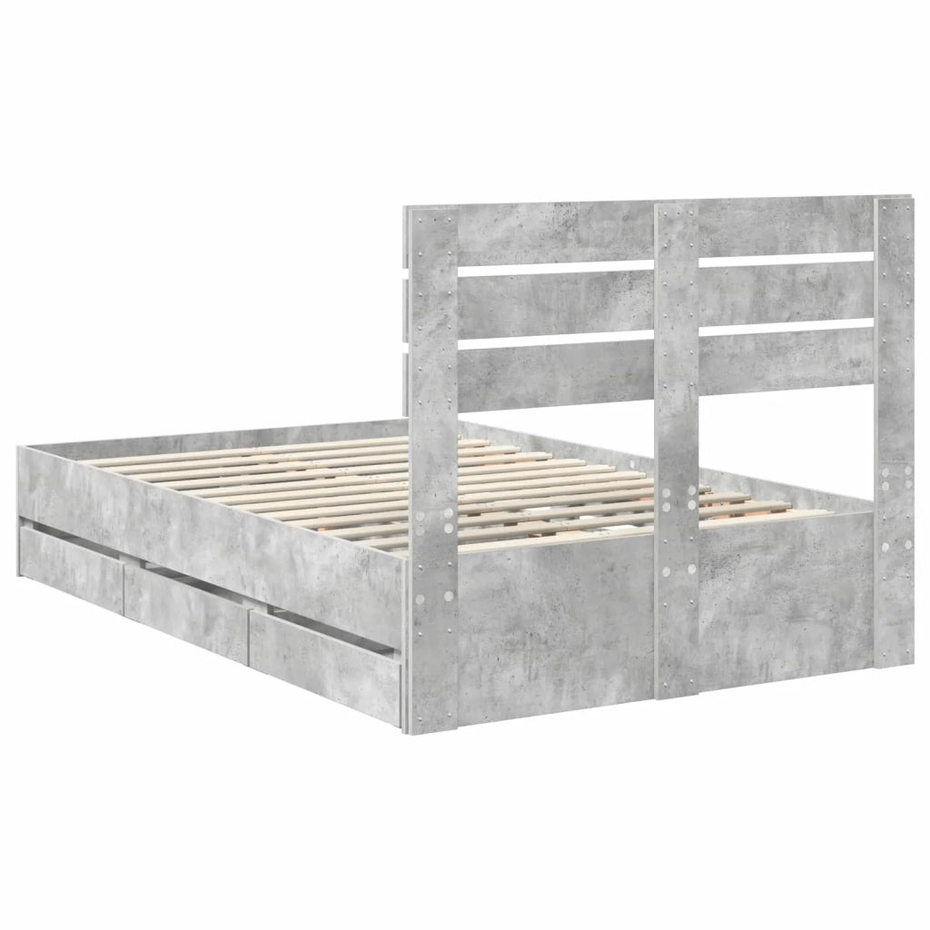 Struttura del letto con cassetto Grigio cemento 135 x 190 cm