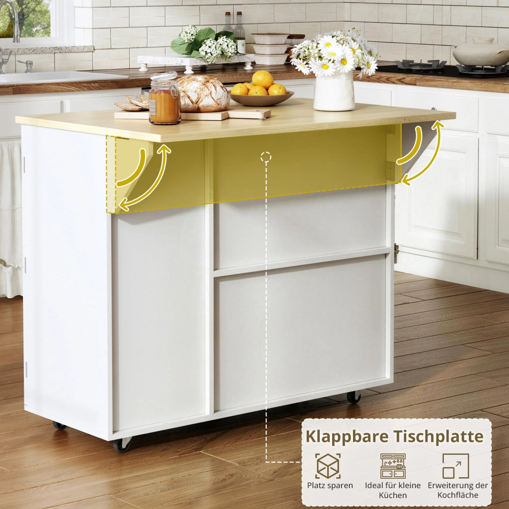 ISOLA CUCINA pieghevole 104x45(69)x89 cm MDF naturale/bianco