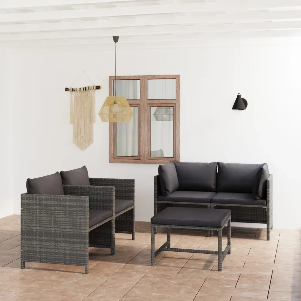 Set Divani da Giardino 5 pz con Cuscini in Polyrattan Grigio cod mxl 36229