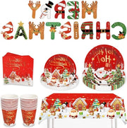 Servizio di Natale Premium 82 pezzi - Accessori da tavola - Piatti di carta - Set per 20 ospiti - Servizio da tavola riutilizzabile - Tovaglia da tavola - Calici - Fazzoletti da tovagliolo - Bandiera di carta - Accessori per la festa