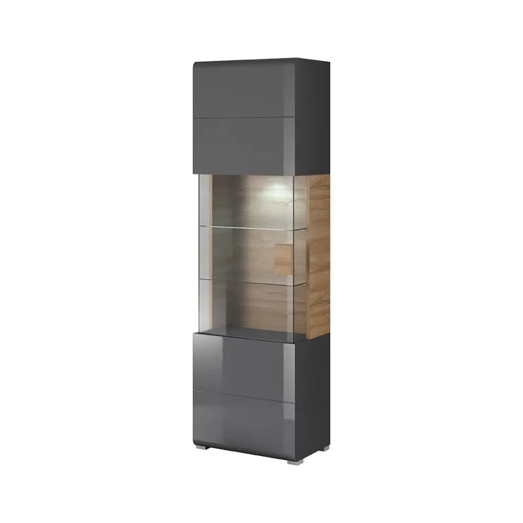Vetrina collezione OHIO. Colore grigio antracite e rovere. LED inclusi.