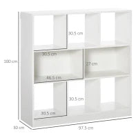 Mobile Libreria Portaoggetti a 3 Livelli e 8 Ripiani Totali, in MDF, 97.5x30x100 cm, Bianco
