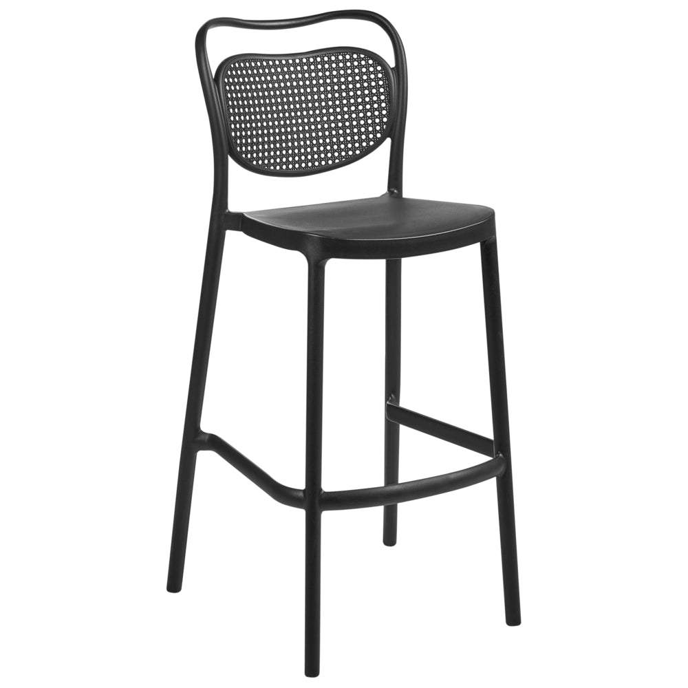 Set di 2 sedie da bar in plastica nera retrò resistenti alle intemperie per uso interno ed esterno