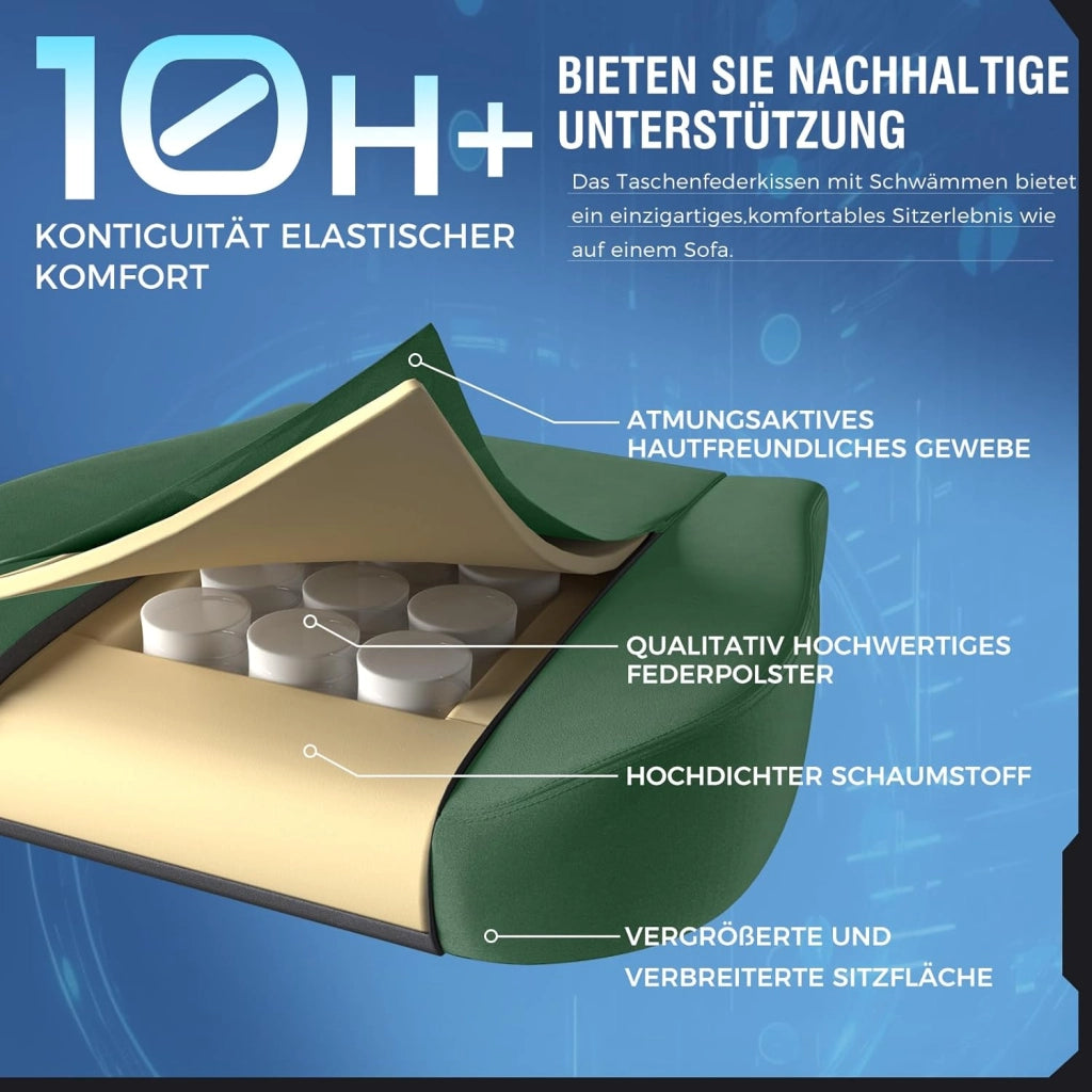 Sedia da gioco, traspirante, sedia da ufficio, ergonomica, in tessuto di alta qualità, ergonomica, schienale regolabile a 160°, poggiapiedi estraibile, carico 180 kg,verde