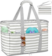 Borsa da Spiaggia XXL Impermeabile - Borsa con Cerniera - Borsa da Donna - Borsa per la Famiglia - Capacità 45L - 12 Comparti - Borsa a Tote