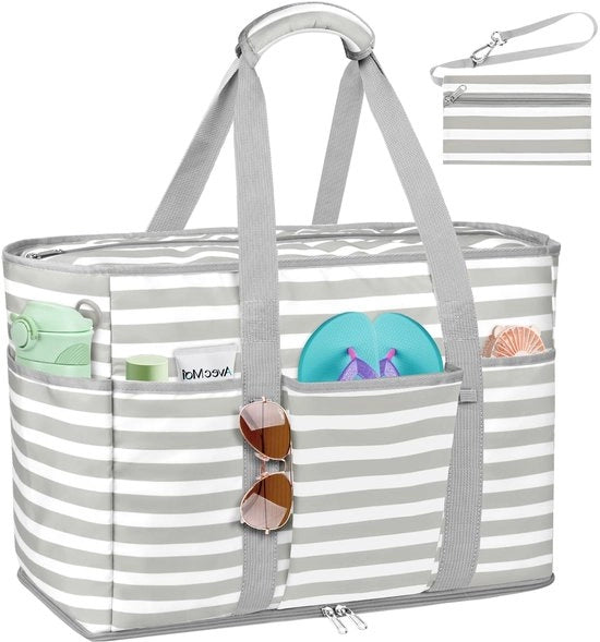 Borsa da Spiaggia XXL Impermeabile - Borsa con Cerniera - Borsa da Donna - Borsa per la Famiglia - Capacità 45L - 12 Comparti - Borsa a Tote
