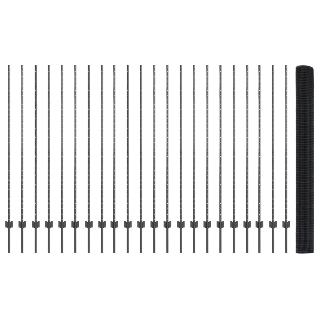 Recinzione in filo saldato con 44 Post Grigio 1.5x50 m Acciaio