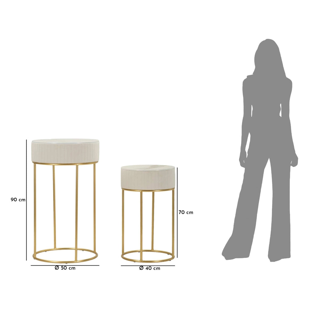 Davapa, Tavolino da Salotto set da 2, 50x50x90h cm Bianco Crema
