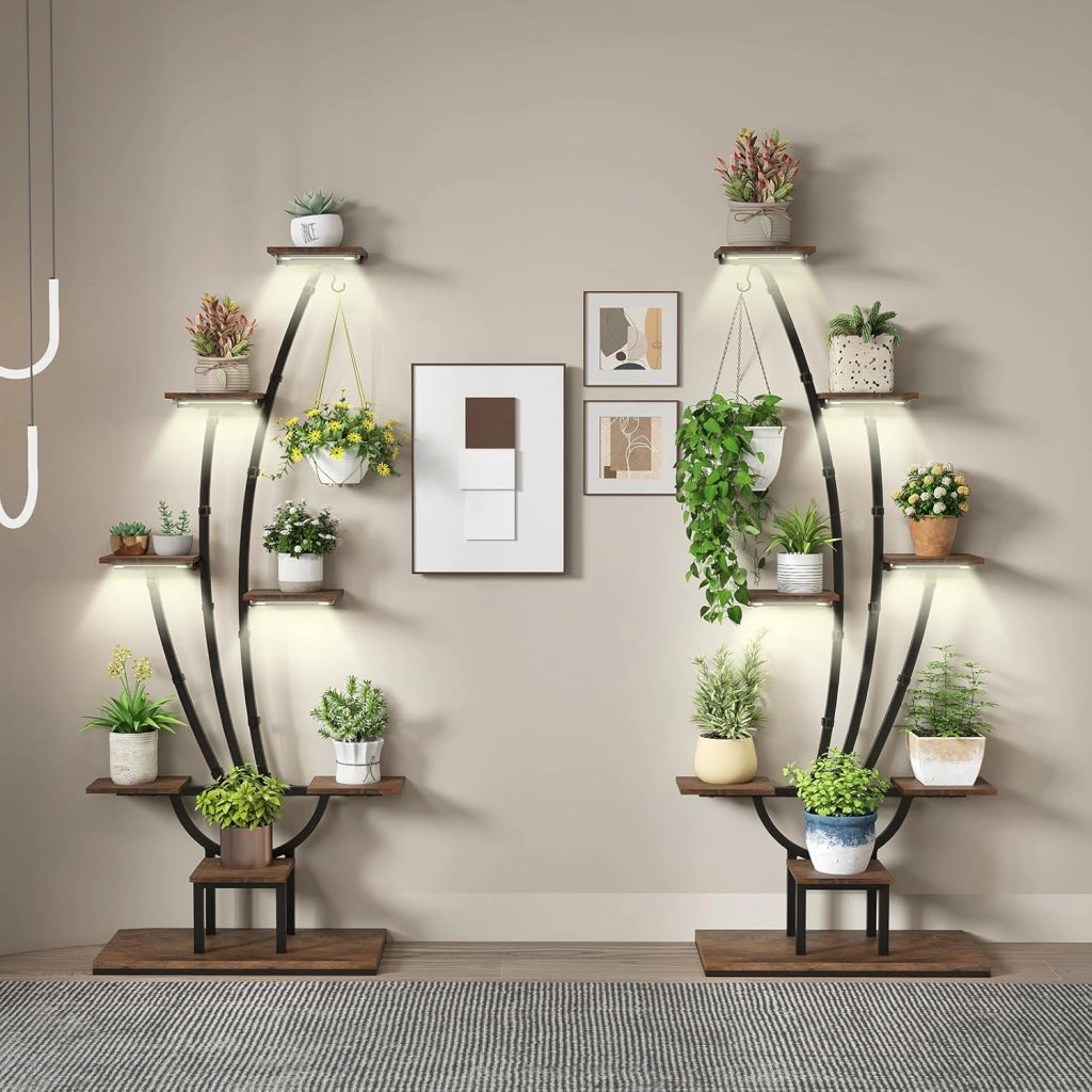 Scaffale per Piante da Interno ed Esterno, Porta Piante Angolare in Metallo a 8 Ripiani con Luci di Crescita, Porta Vasi per Balcone, Soggiorno e Giardino, 67 x 30 x 156 cm (2)