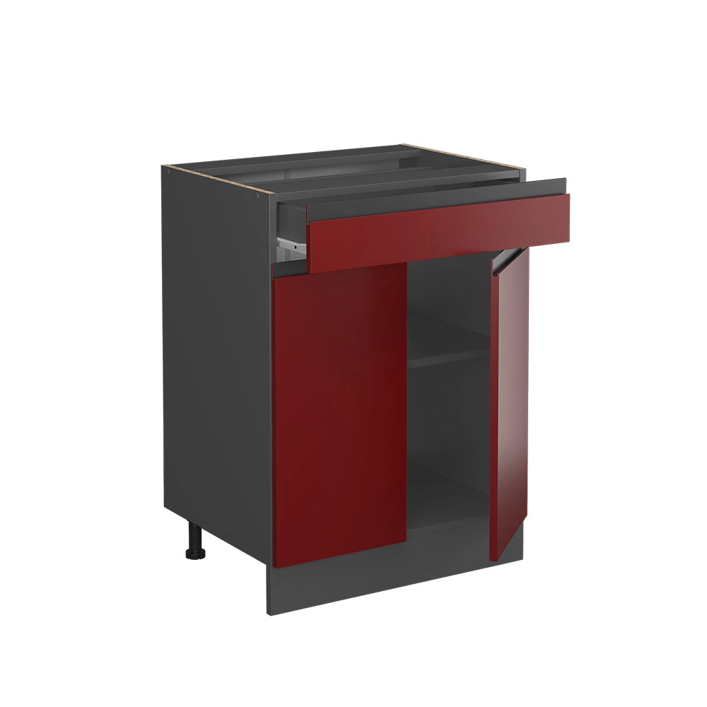Vicco Mobiletto base per cucina Rosso 60 cm Forma a J, con cassetto, senza piano di lavoro