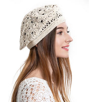 Cappello in Pelle di Cuoio Beige con Fiori - Modella Casual - Adatto alle Donne - Modello senza Marchio