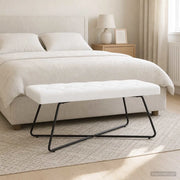 Panchina con bottoni imbottiti Bianco 110 x 40 x 46 cm Tessuto 42038382