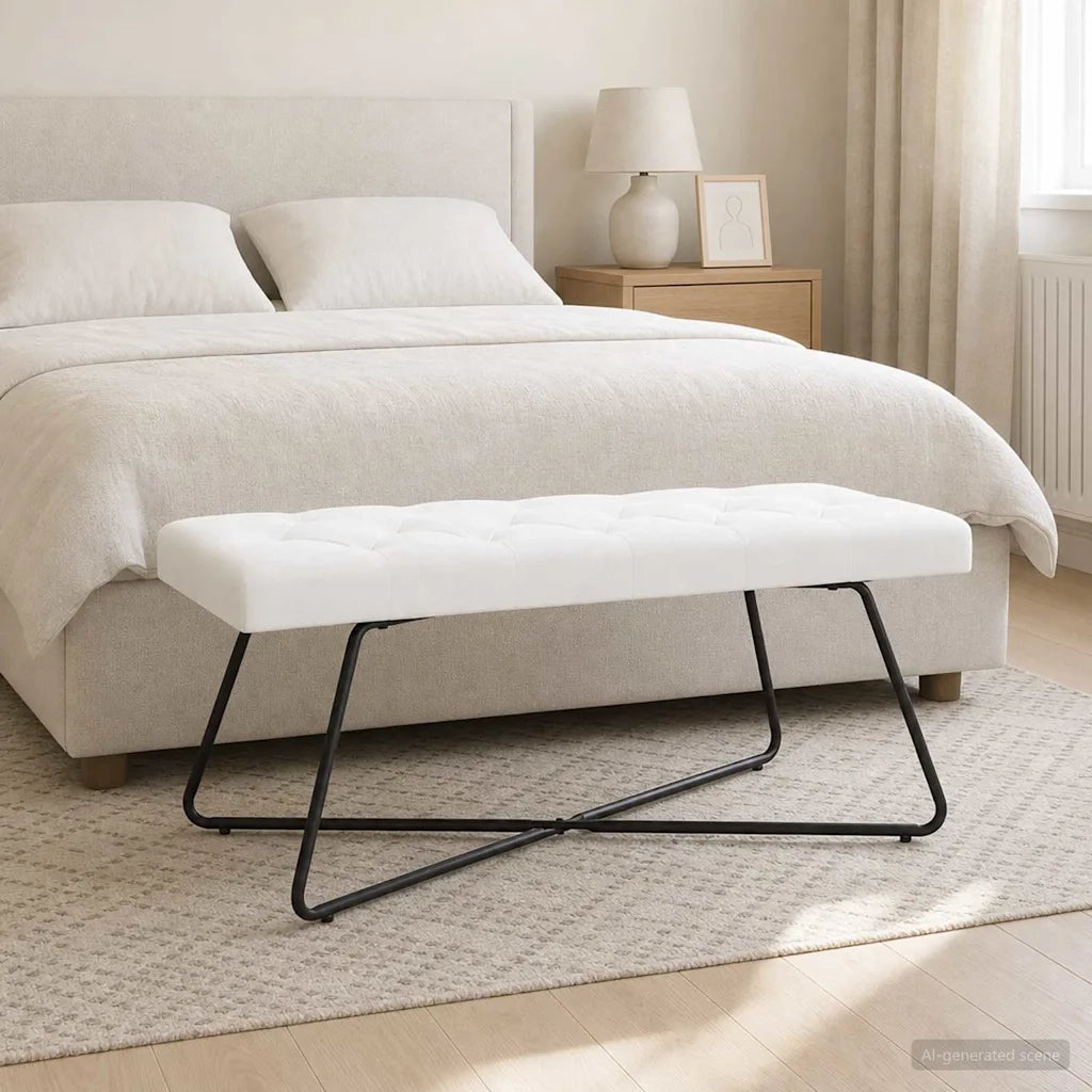 Panchina con bottoni imbottiti Bianco 110 x 40 x 46 cm Tessuto 42038382
