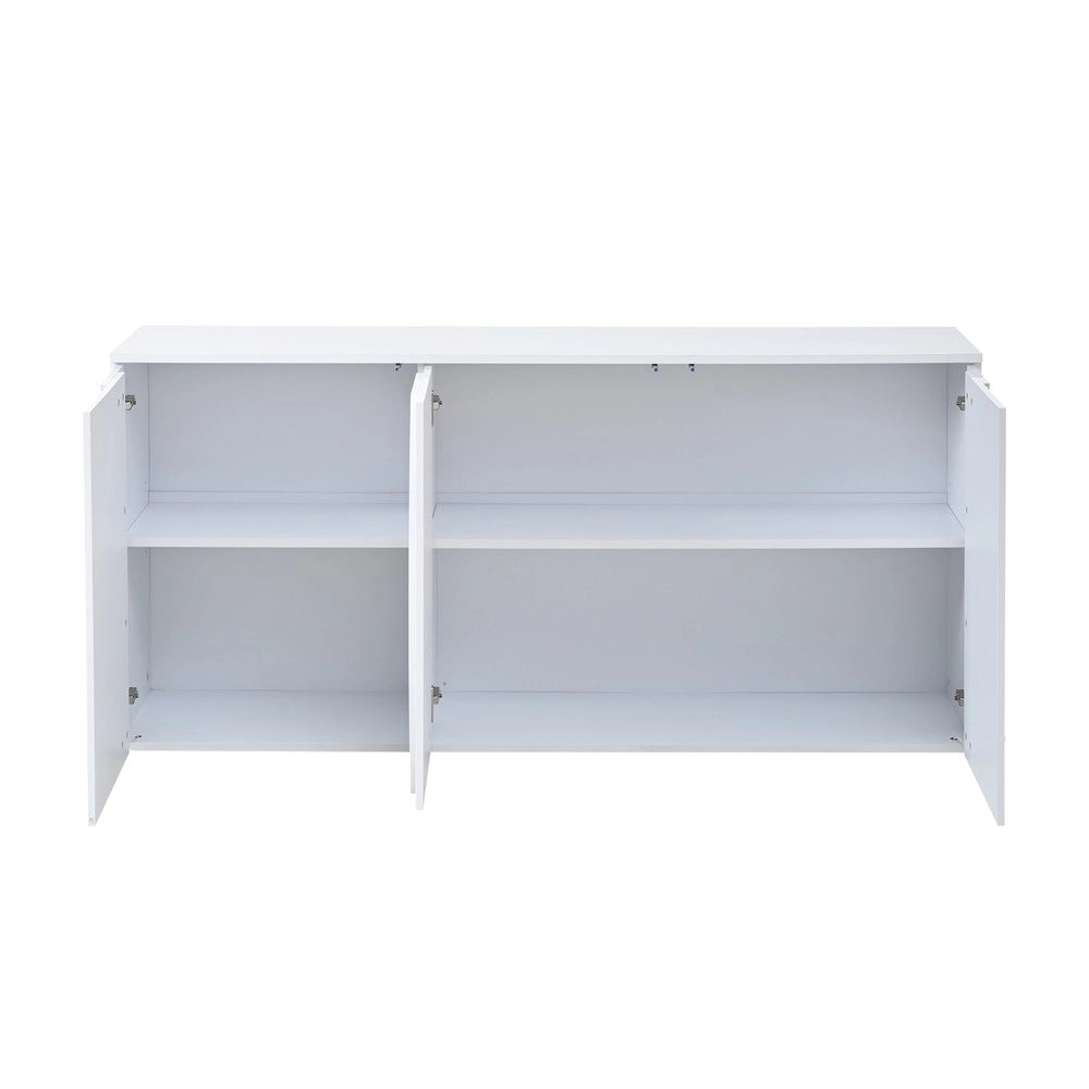 Credenza da Soggiorno con LED ¨C MINIMAL ¨C Bianco Lucido, Truciolato, 3 Ante, 150x40x70 cm