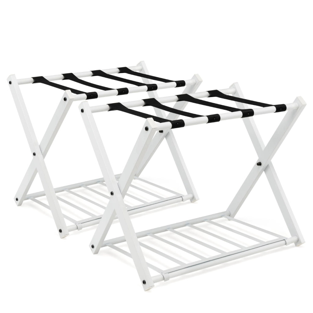 Set di 2 Portapacchi e bagagli in ferro con spazio superiore inferiore, Portapacchi pieghevole 68x43x56cm Bianco-Attrezzatura da campeggio
